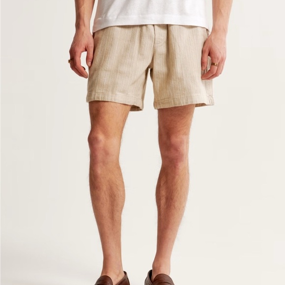 Abercrombie & Fitch Tan Flat Front Summer Shorts cotton and linen blend - Picture 3 of 12
